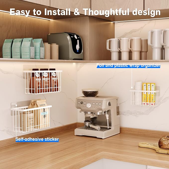MUSTORN 3 Pack Adhesive Cabinet Door Organizer, Lid Organizers Inside Cabinet Food Container/Tumbler Lid Organizer and Storage Cup Lids Holder for Kitchen & Bathroom Wall Mounted(White) - Image 4