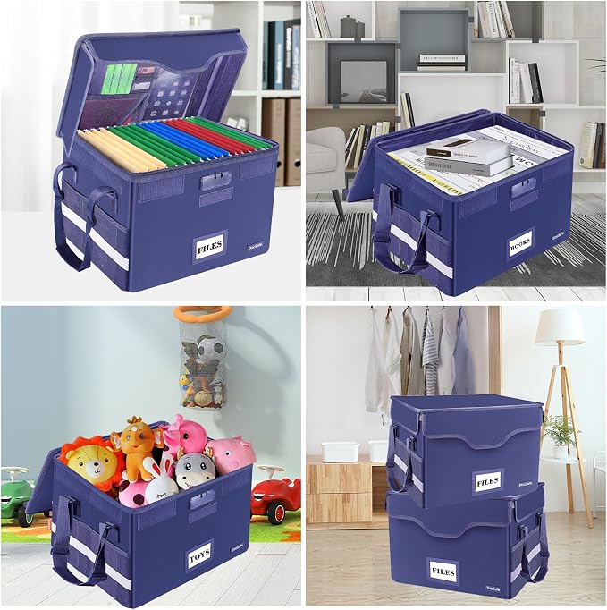 DocSafe Fireproof Document Box with Lock,File Storage Organizer with Pockets,Collapsible Portable File Box Home Office Safe Filing Cabinet with Handle for Hanging Letter/Legal Folders,Blue,2 Pack - Image 4