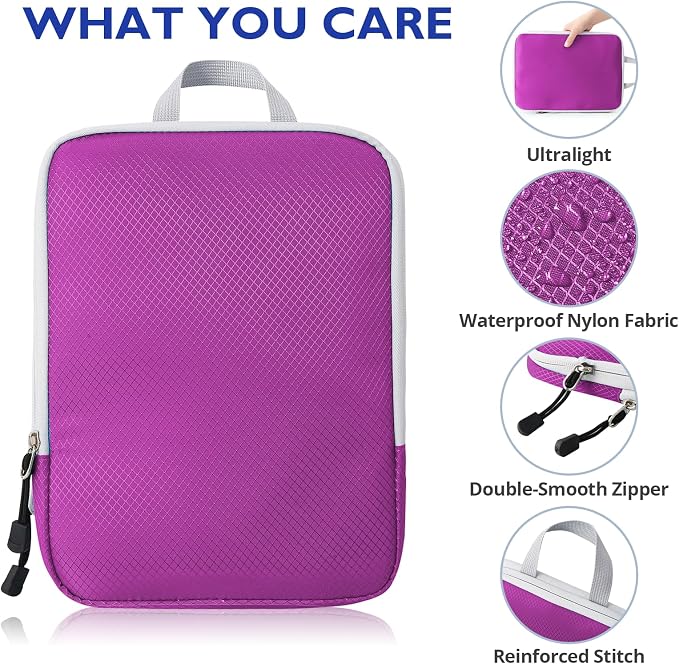 Compression Packing Cubes, 10 Set Packing Cubes for Travel Compression, Lightweight Compressible Package Organizer for Carry On and Suitcases, Purple and Grey - Image 2