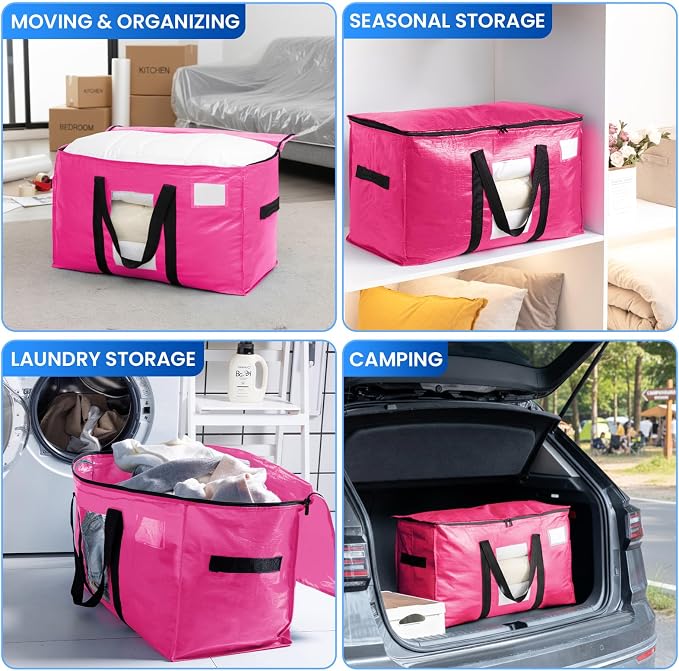 TAILI 10 Pack Pink Extra Large Moving Bags,Storage Bags with Visible Window | 93L Heavy Duty Totes For Home Storage,Wrap Around Handles,Alternative to Moving Boxes, College Dorm,Perfect for Moving - Image 8