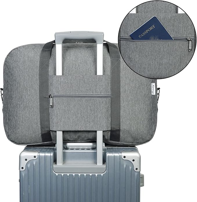 Narwey Foldable Carry on Luggage 22x14x9 Airline Approved Duffle Bag for Travel Packable Duffel Bag for Traveling Airplane for Women and Men 40L (Grey (With Shoulder Strap)) - Image 5