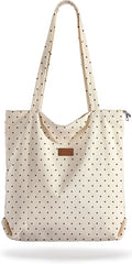 Aesthetic Corduroy Tote Bag with Zipper for Women | Reusable, Fits 14 Inch Laptop, Inner Pocket, double-sided print, Lightweight by VelvetHue