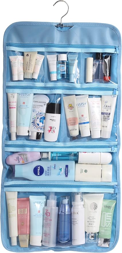 Foldable Clear Hanging Travel Toiletry Bag Cosmetic Organiser Storage - Image 3