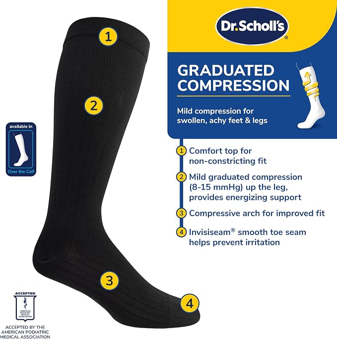 Dr. Scholl's Men's Graduated Compression Over the Calf Socks - 2 & 3 Pair Packs - Comfort Fatigue Relief - Image 5