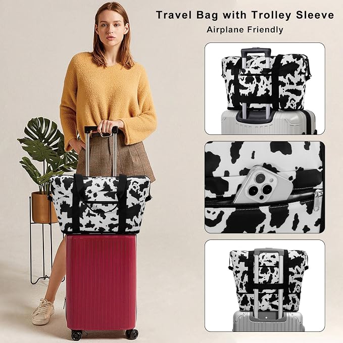 Expandable Duffel Bag for Women with Trolley Sleeve/Wet Pocket Weekender Travel Tote Large Carry On Overnight Luggage - Image 2