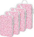 4 Set Compression Packing Cubes For Travel Bags Organizer For Luggage Suitcase Organizer, Compression Bags For Travel Accessories Luggage Storage Set (4 Pcs, Pink Leoparda) by Unknown