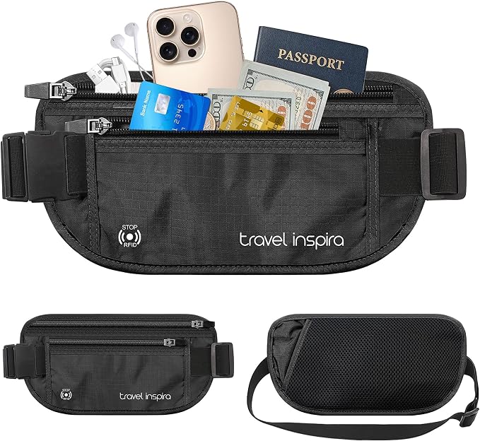 travel inspira RFID Hidden Money Belt Slim Anti Theft Travel Wallet | Passport Holder for Travel Concealed under Clothes for Ultimate Protection of Credit Cards, Cash, Passport & Documents, Black - Image 9