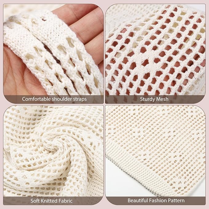 Sightor Crochet Tote Bag, Mesh Beach Bag Knit Summer Hobo Bag for Women | Beach Tote bag Vacation Outfits Aesthetic Boho Bag - Image 4