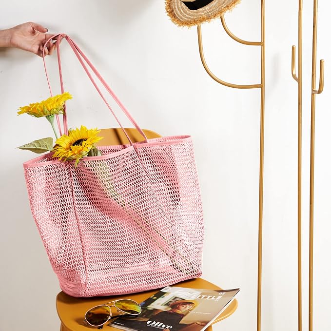 KALIDI Beach Mesh Tote Bag, Casual MAX 23L Summer Foldable Hobo Bag Women | Sandproof Widen Strap Large Shoulder Bag For Lake Pool Vacation Travel Picnic Grocery Market Shopping Carrier - Image 8