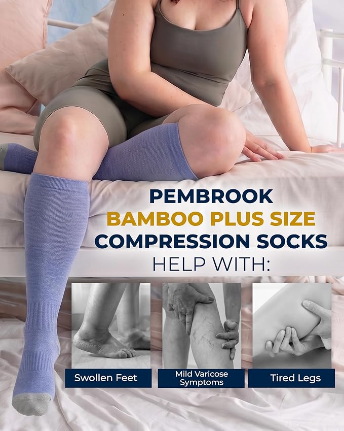 Pembrook 3 Pairs Plus Size Compression Socks Wide Calf - Bamboo Viscose Compression Socks for Women Wide Calf - Image 4