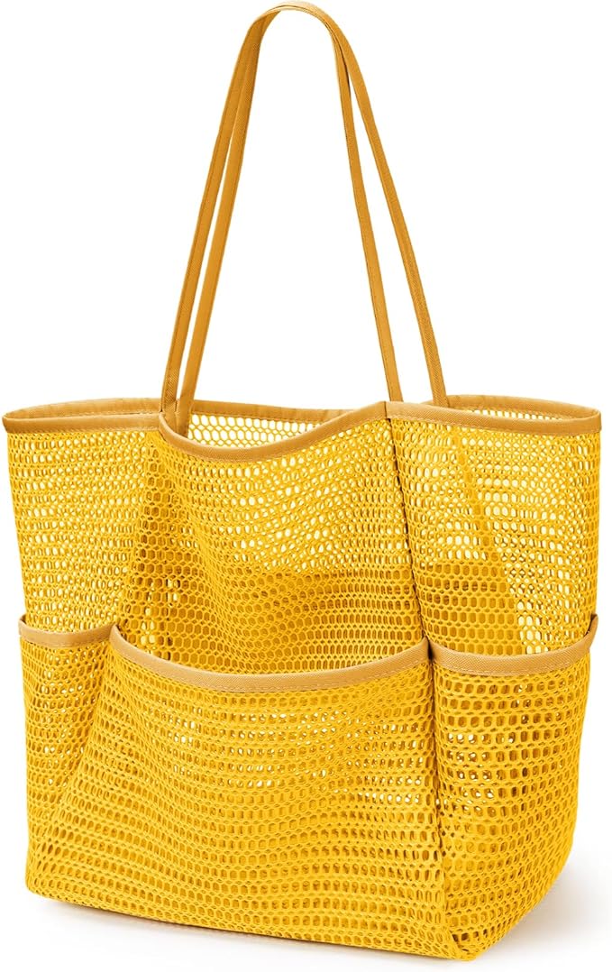 KPX Beach Bag with Mini Pocket, Summer Beach Tote Bags for Women Large Foldable Mesh Swimming Pool Travel Bags - Sandproof by KPX