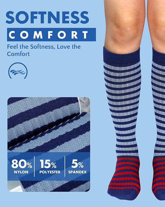 Compression Socks for Women 15-20 mmHg, 2 Pairs | Graduated Support, Knee High Fit, Polyester Stretch, Circulation Comfort, Nurses, Travel, Athletes, Flight, Daily, Patterned - Image 5