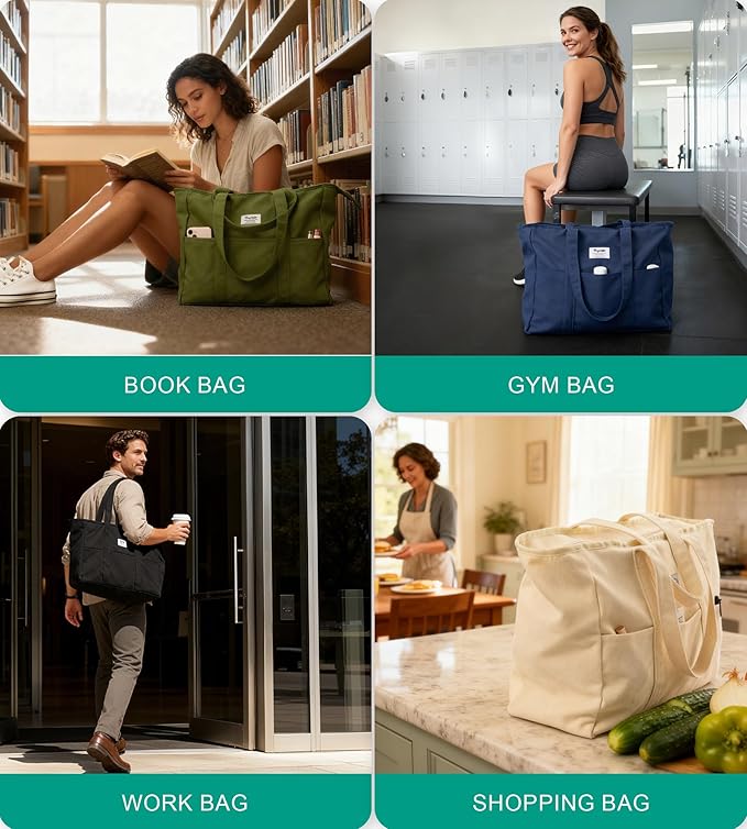 Bagelite Extra Large Canvas Tote for Women Men, Utility Work Bag with Zipper - Image 6