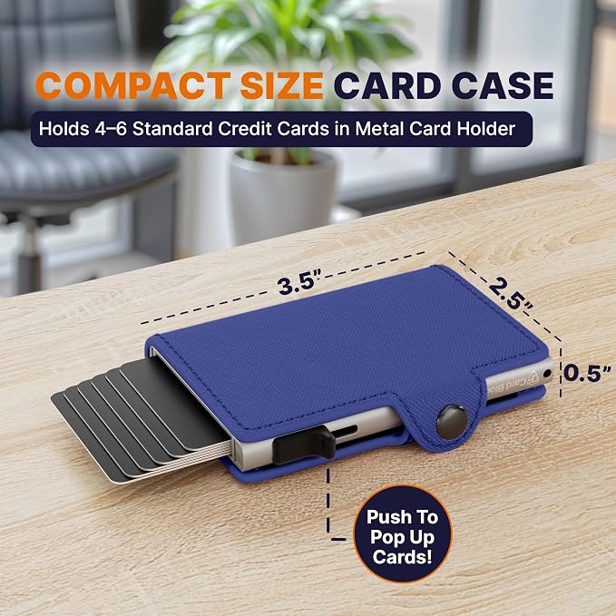 Pop Up Wallet for Women | RFID Blocking Slim Card Holder for Small Purse & Crossbody Bag | Compact Aluminum Wallet | Holds 4–6 Cards | Saffiano Navy Blue - Image 2