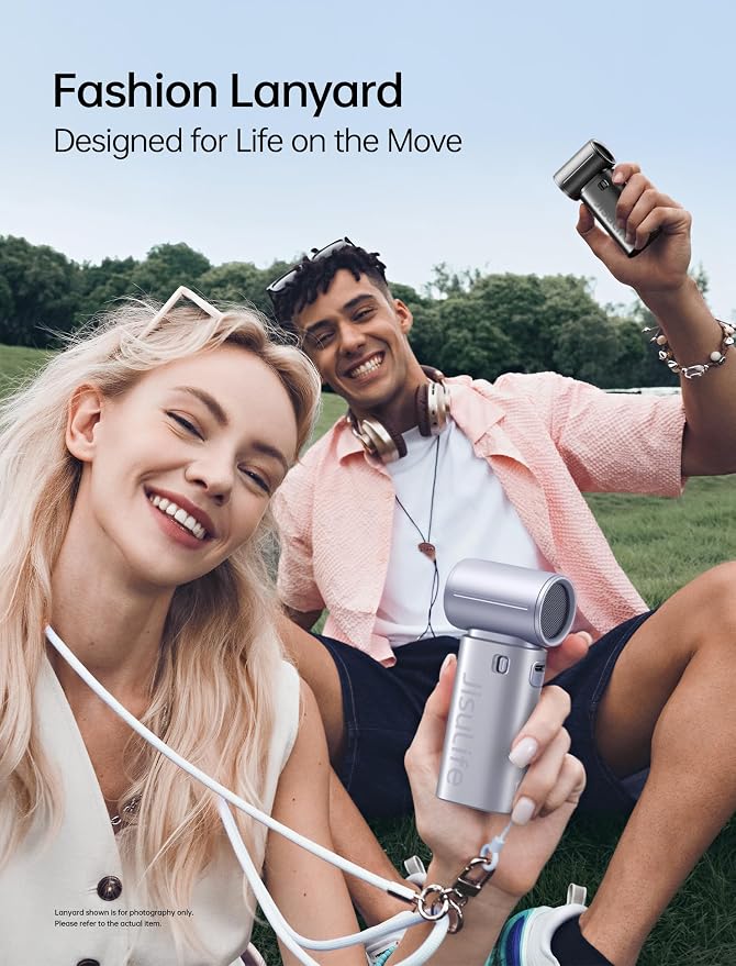 JISULIFE Handheld Fan Life9S - Sleek Chrome: Turbo Power, 22 Hours Cooling | LED Display, 5000mAh, 5-Speeds, Mini Portable Fan for Travel, Cruise, Concerts, Trendy Gifts for Women Men -Blue - Image 2