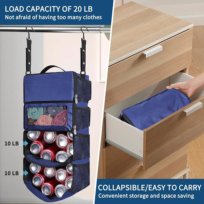 esouler Suitcase Organizer, Hanging Packing Cubes & Portable Hanging Shelves - Collapsible Travel Organizer for Carry-on (Navy Blue, Small) - Image 4