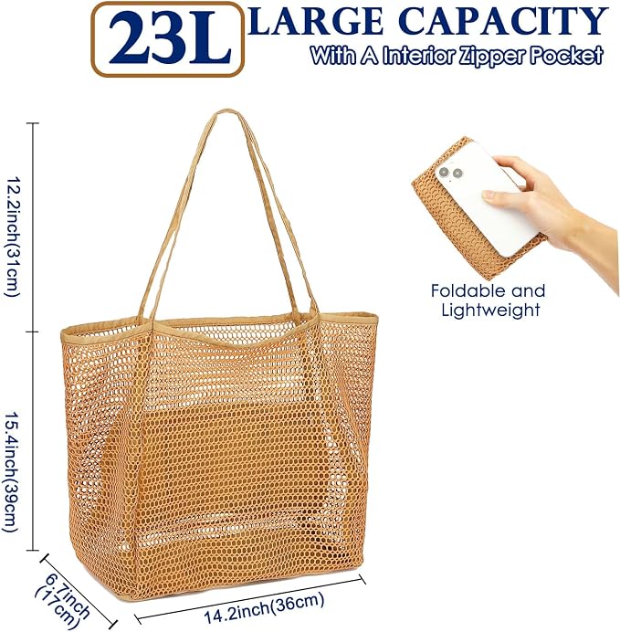 Fammart Mesh Beach Bag for Women, Summer Straw Tote Hobo Pool Bags with Zipper Pocket, Travel Vacation Cruise Essentials 2026 - Image 4