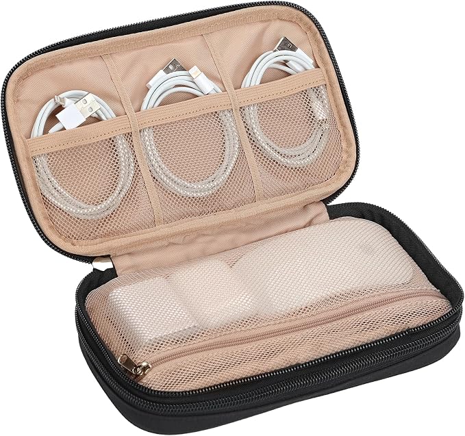 NISHEL Travel Cord Organizer Case, Double Layers Tech Electronic Bag, Essentials for Charger, Cable, Phone, Flash drive, Medium, Black | Double-layer bag keeps chargers, cables, flash drive, and small tech essentials organized for trip, Medium, Black - Image 5