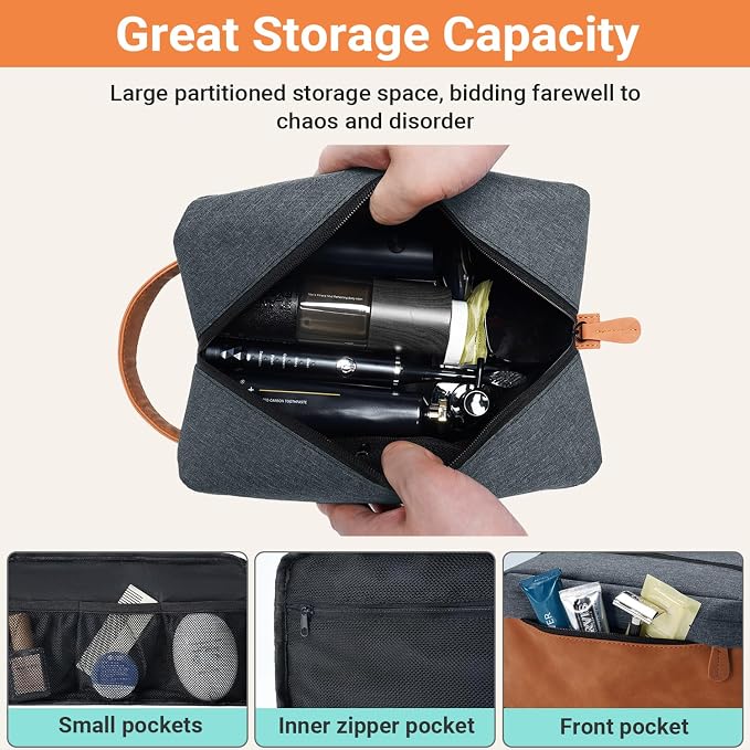 Elviros Travel Toiletry Bag for Men, Hanging Toiletries Bag Water Repellent Dopp Kit PU Leather Travel Bag for Toiletries Accessories, Navy Blue - Image 2