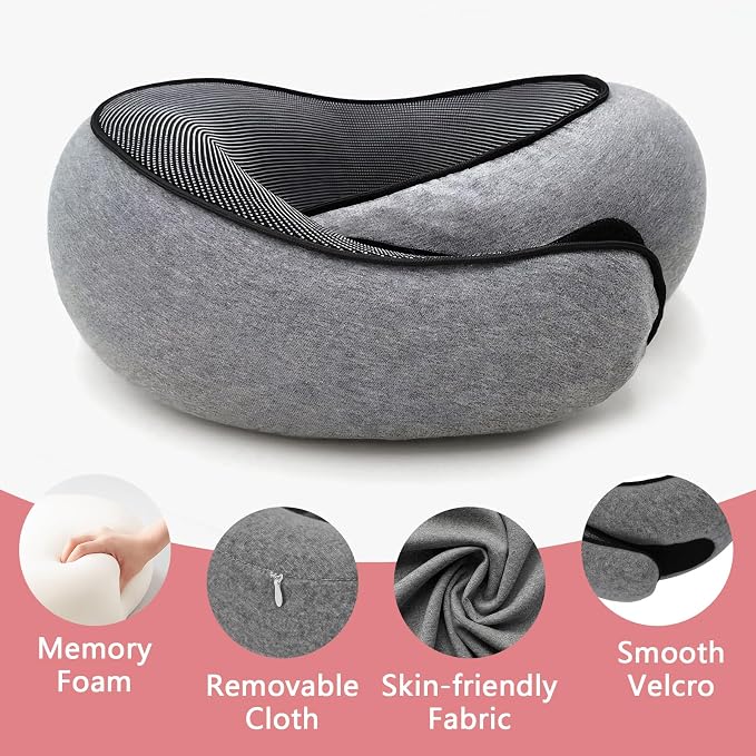 Memory Foam Neck Pillow,2026 World Cup Travel Pillow,Neck Pillow Airplane with Eye Mask & Ear Plugs,Memory Foam 360 Degree Support Stowable Pillows for Airplanes Offices and Cars (Dark Grey) - Image 3