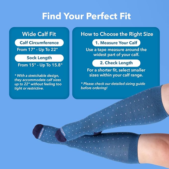 Wide Calf Compression Socks for Men & Women, 18-25 mmHg Made with Viscose from Bamboo, Nurses & Pregnancy Support, Relieves Swelling, Knee High, MD, Bluejay Twist - Image 2
