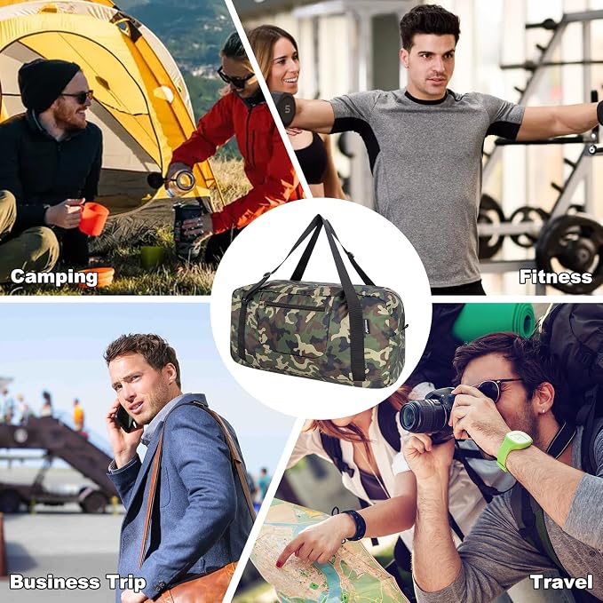 HOLYLUCK Foldable Travel Duffel Bag Luggage Great for Gym -55L, Green Camo - Image 6
