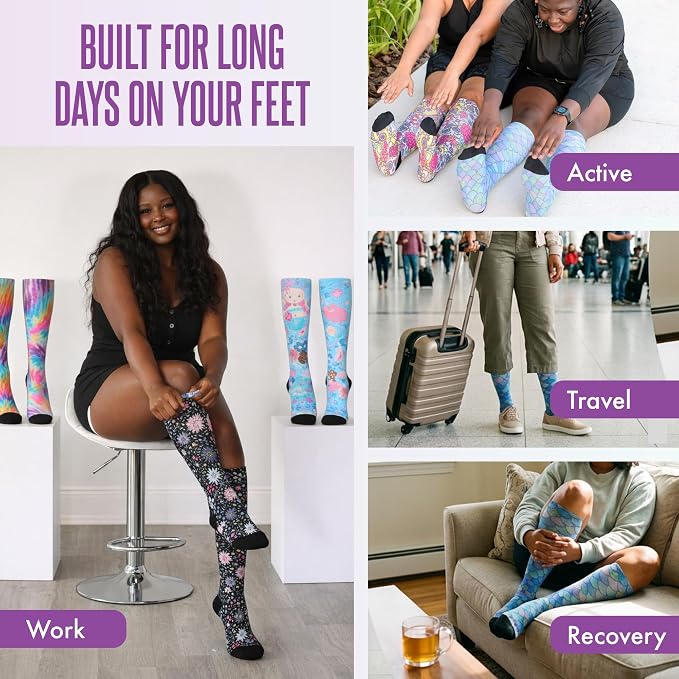 Crazy Compression Socks, Comfortable Support Socks for Recovery, Travel, Hiking, and Long-Hour Comfort w/Fun Designs - Image 4