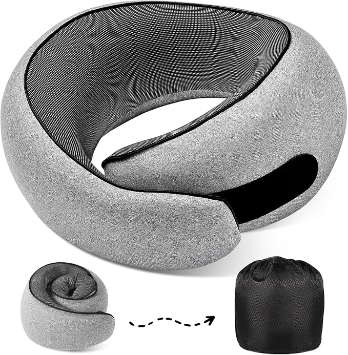 Portable Travel Neck Pillows, 100% Memory Foam Filling, Travel Pillows for Airplanes, Compact and Ergonomic Design, Best for Sleeping Plane Train Travel Essentials (Light Grey) by Unknown