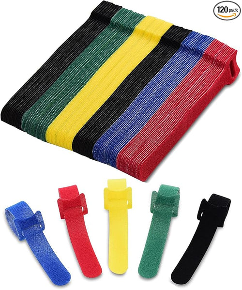 120 PCS 6 Inches Reusable Cable Ties, 5 Colors Adjustable Cord Organizer, Hook and Loop Wire Ties for Cable Management, Multi-Purpose Cord Wraps for Home, Office, and Desk by VCZHSTech