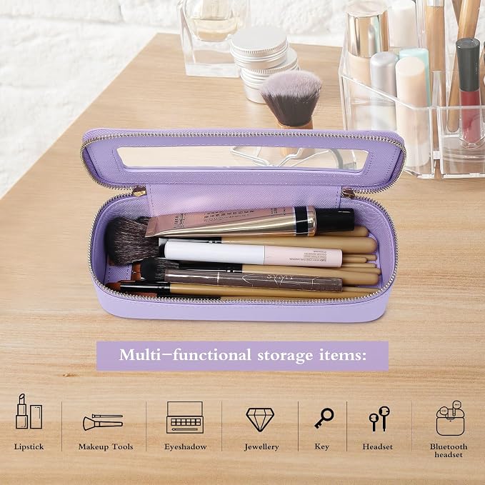 Pinkmik Makeup Brush Case, Purple, Slim | Clear Travel Cosmetic & Toiletry Bag, Small with Zipper, Purse Organizer, Car Essential Bag for Women - Image 4