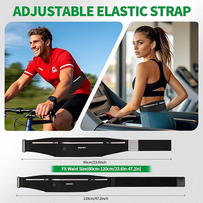 Slim Running Belt Fanny Pack for Men Women, Running Phone Holder, Waist Pack Runners Bag Money Belt with 3 Separate Zipper Pouch to Store Your Phone Key Money Safe, Waist Bag-Black - Image 3