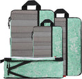U+U 4 Set Compression Packing Cubes, Travel Organizers (Green Paisley) | Space-Saving & Lightweight Travel by UU