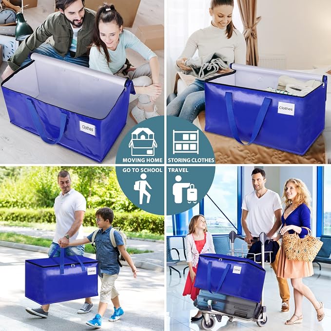 HomeHacks Moving Bags, 8-Pack Heavy Duty with Strong Zippers and Handles Collapsible Moving Supplies, Storage Totes for Packing & Moving Storing 93L-8 Pack (Blue) | Storage Bags, Collapsible Moving Supplies, Reinforced Handles & Tag Pocket, Moving Tote... - Image 7