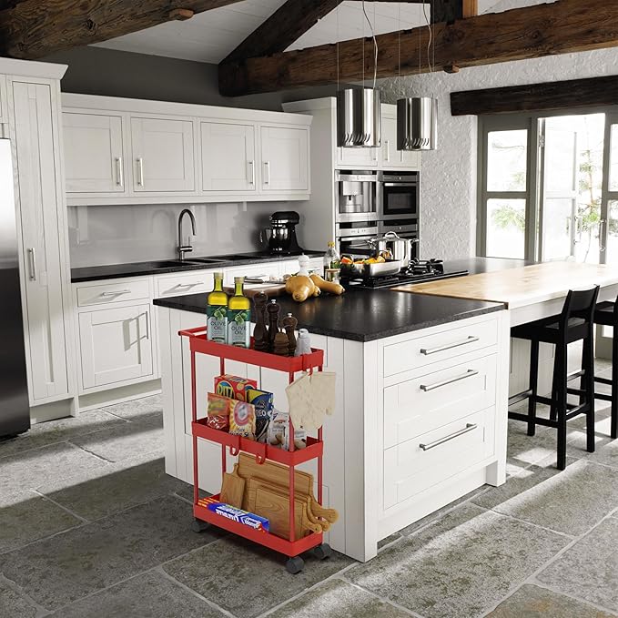 Simple Houseware 3-Tier Slim Rolling Cart w/Handle 5.5" Wx27.5 H, Red | Storage Cart for Narrow Space (5.5-Inch Wide) Kitchen, Bathroom, Laundry Room - Image 6