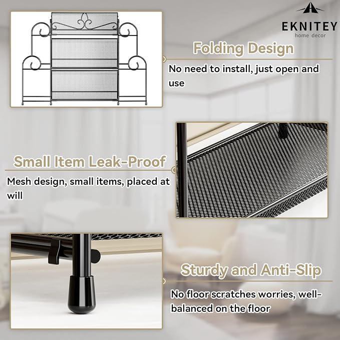 EKNITEY Bathroom Counter Organizer - 3 Tier Spice Rack(No Assembly) | Skincare Countertop Organizers, for Bathroom Kitchen Bedroom, Sturdy Metal Frame, Easy to Clean, Foldable, Black - Image 5