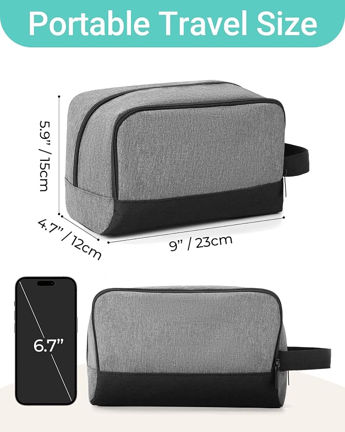 Elviros Travel Toiletry Bag for Men Hanging Dopp Kit Shaving Bag Toiletries Organizer Small Toiletry Bag for Traveling (Grey&Black,Large) - Image 3