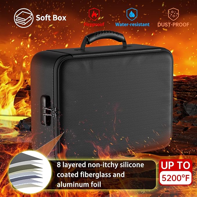 DocSafe 5200°F Fireproof Document Organizer Box with Lock, Heat Insulated | Upgraded Fire＆Water-Resistant Box 8 Layers File Organizer,Portable Home Travel Safe Storage for Important Documents and More - Image 2
