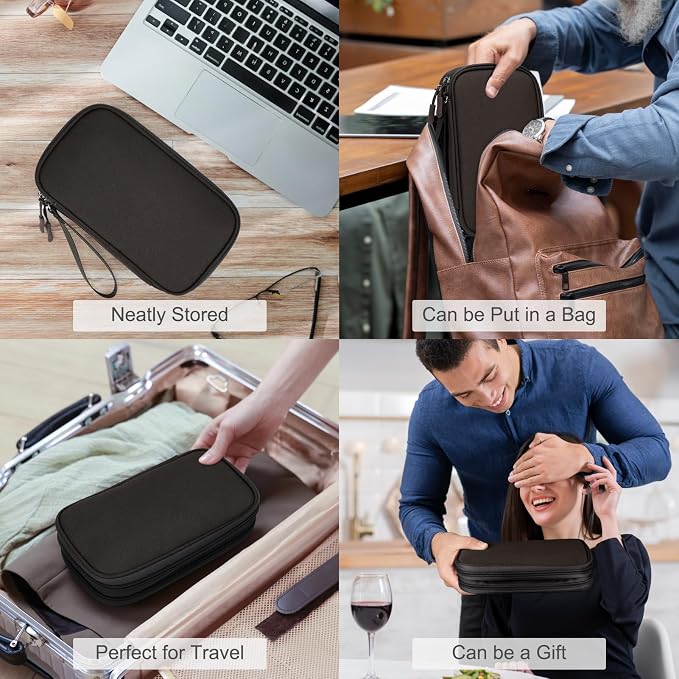 FYY Electronic Organizer, Travel Tech Pouch Bag, Medium, Coffee | Wrist Strap, Waterproof, Double Layers Portable Electronics Travel Carrying Case for Cord, Charger, Daily Business Trips Use - Image 7