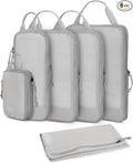 6 Set/ 4 Set/ 2 Set Compression Packing Cubes Travel Essentials Lightweight Nylon Luggage Suitcase Organizer Bag Light Grey 6PCS by HynesEagle
