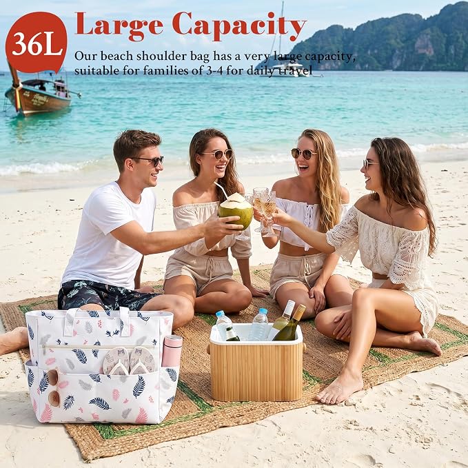 Large Beach Bags for Women, Waterproof Sandproof Beach Tote Bags Swim Pool Bags with Zipper & Wet Pocket Family - Image 3