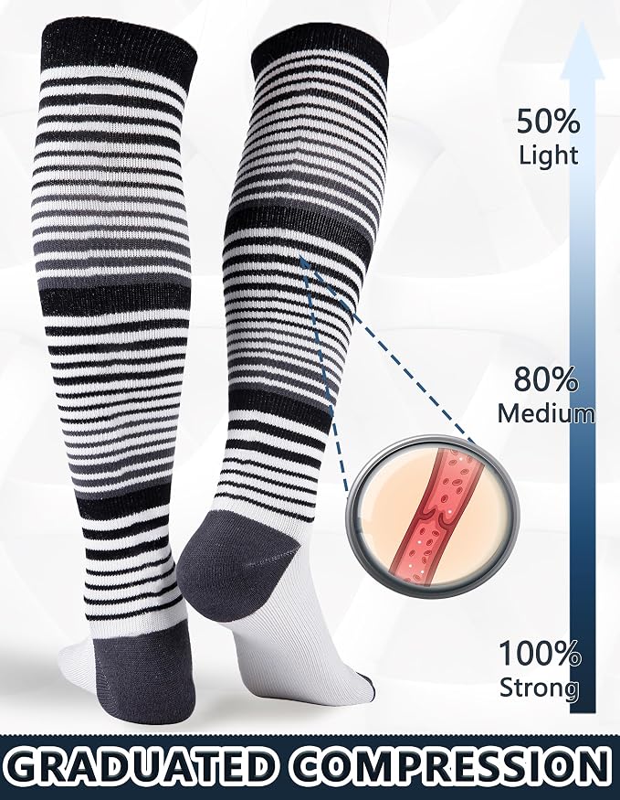+MD 3 Pairs Bamboo Viscose Compression Socks for Women Men 15-20mmHg Knee High Support Stockings for Pregnancy Nurse Travel - Image 2