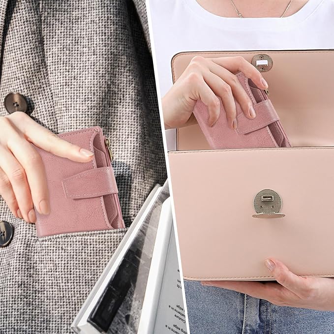 Small Wallet Women RFID Blocking Soft Leather Bifold Compact Card Holder Wallet for Women with Zipper Coin Pocket 4 ID Window - Image 8
