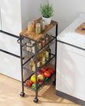Rolling Utility Cart, 4-Tier Slim Narrow Storage Cart with Wheels for Kitchen, Laundry Room Organization, Metal Bathroom Organizer with Wood Top, Brown, 17.3" x 7.9" x 32.6" by Unknown