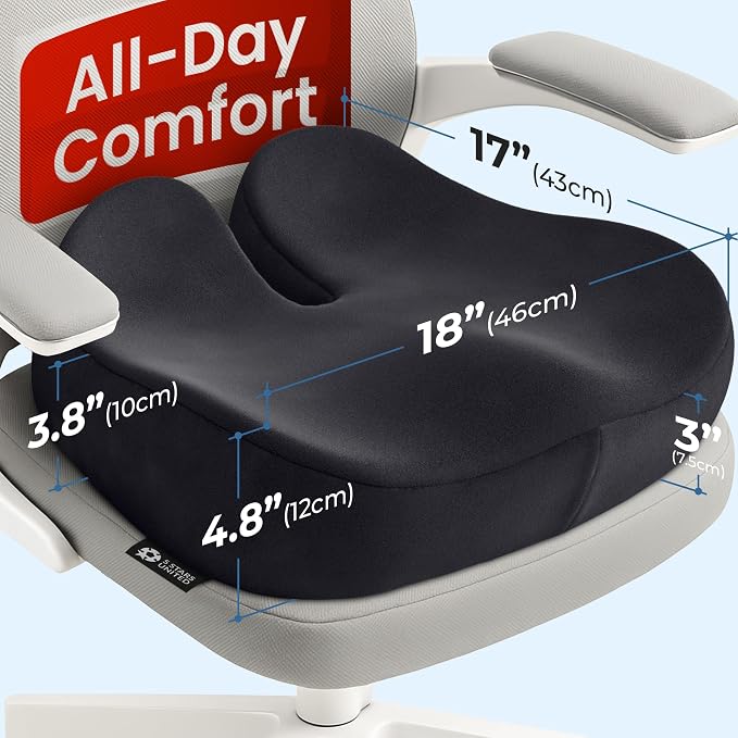 5 STARS UNITED Seat Cushion - Memory Foam Chair Cushion for Tailbone Pain Relief - Ergonomic Support for Coccyx, Sciatica & Butt - Office, Desk & Gaming Chair, Car Seat, Wheelchair, Black Suede - Image 2
