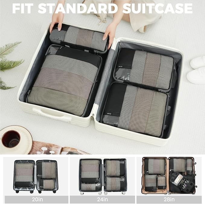 BAGAIL 4 Set/6 Set/8 Set Compression Packing Cubes Travel Accessories Expandable Packing Organizers (Half Mesh, 8-Jet Black) - Image 8
