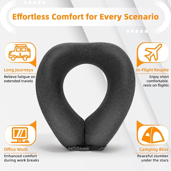 Neck Pillow Airplane Travel Set - Pure Memory Foam Travel Neck Pillow, Plane Pillow for Long Flights Essentials, Sleeping with 3D Contoured Eye Mask, Earplugs, Portable Bag (DeepGray) - Image 4