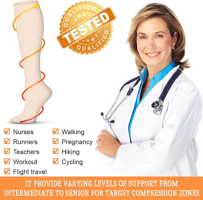 QUXIANG Compression Socks for Women & Men 15-20 mmHg, Best for Medical, Nursing, Running, Athletic, Varicose Veins, Travel - Image 5