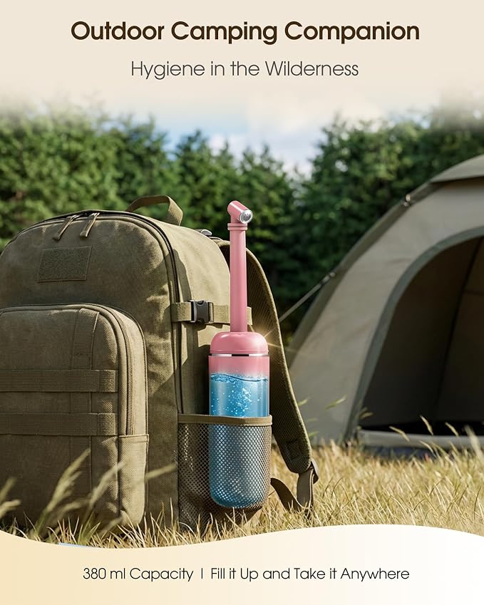 Portable Bidet for Travel & Camping - Manual Squeeze Peri Bottle Handheld | 3 Leak-Proof Seals | BPA-Free | Feminine Hygiene Care Postpartum | Extendable Sprayer with Nozzle for Men&Women-Pink - Image 4