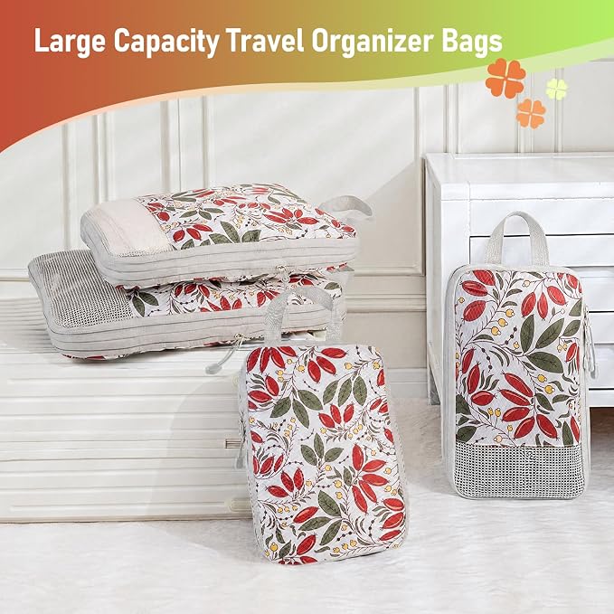 4 Set Compression Packing Cubes, Suitcase Organizer, Lightweight Travel Essentials, Compression Bags For Travel Accessories Luggage Storage Set (4 Pcs, Berry) - Image 7