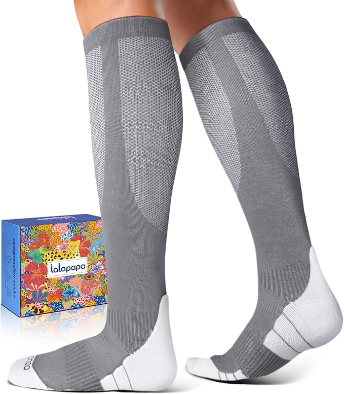 Comfortable Cotton Compression Socks | 20-30mmHg Ankle Arch Support Socks, Breathable Extra Cushion for Flying Travel Nurse, Graduated Support for Women Men by Lalapapa